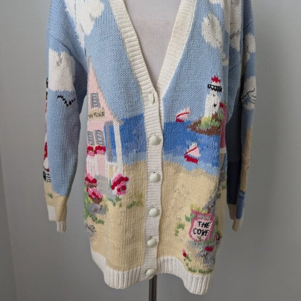 Vintage Design Options Seaside Button Up Knit Car… - image 2